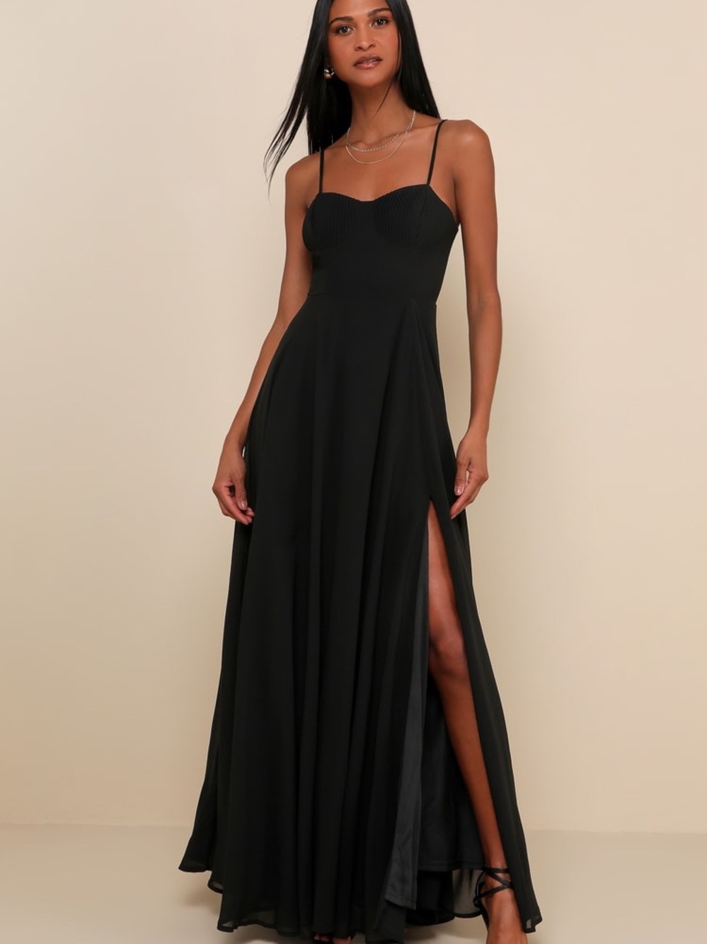 Lulus Small Cause for Commotion Black Pleated Bustier Maxi Dress